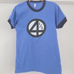 Blue Graphic Ringer T‑Shirt with Black Trim
